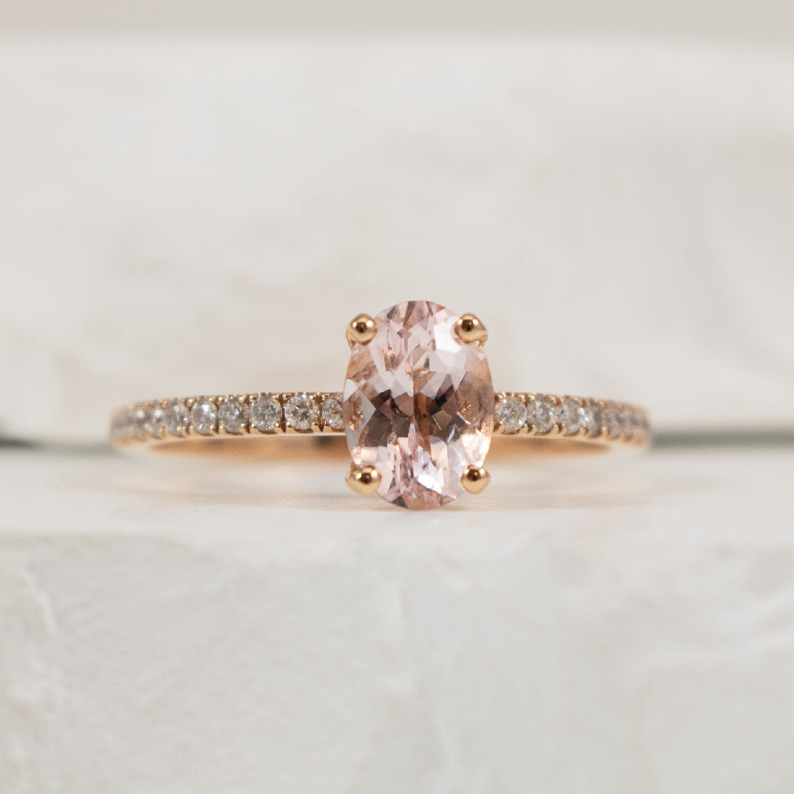 14KR Oval Cut Morganite & Diamond Accented Ring
14K Rose Gold Morganite & Natural Diamond Ring
0.76 Carat Oval Cut Morganite
0.16 Total Natural Diamond Weight
Finger Size 6.5