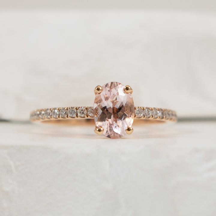 14KR Oval Cut Morganite & Diamond Accented Ring
14K Rose Gold Morganite & Natural Diamond Ring
0.76 Carat Oval Cut Morganite
0.16 Total Natural Diamond Weight
Finger Size 6.5