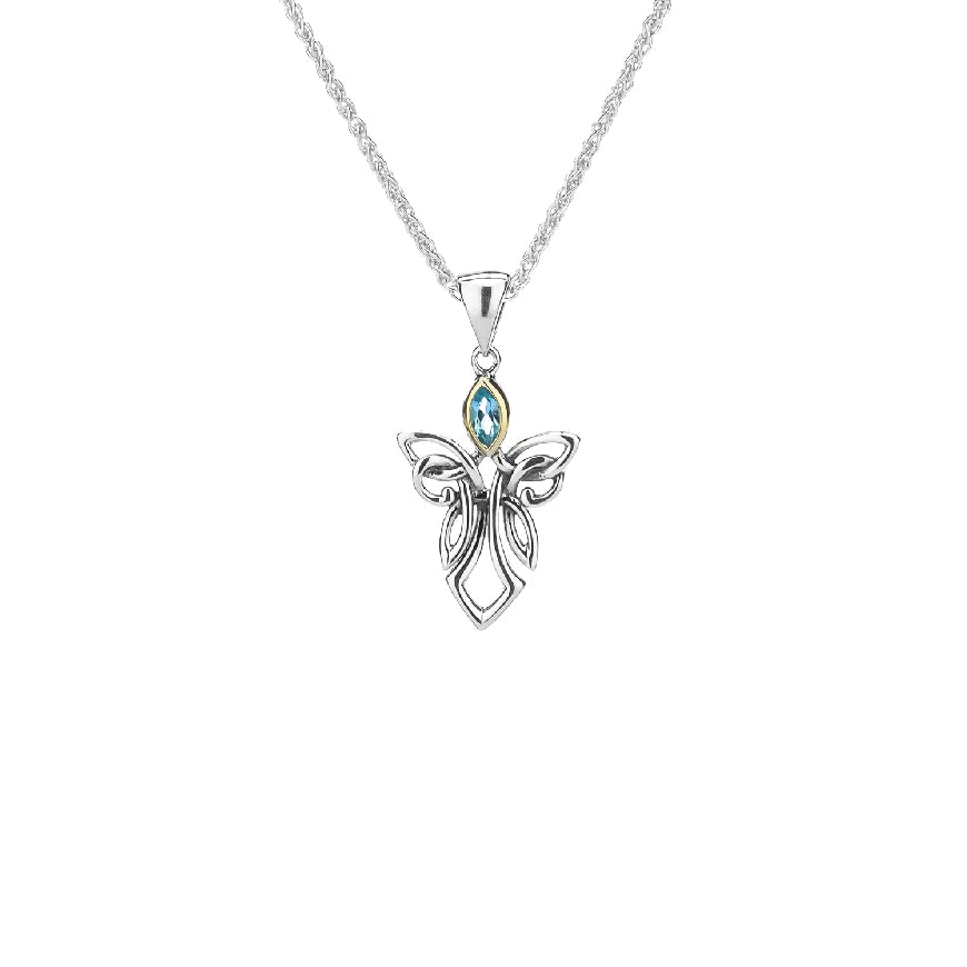 SS & 10K Celtic Blue Topaz Guardian Angel Necklace
Sterling Silver & 10K Yellow Gold Keith Jack Blue Topaz Guardian Angel Necklace
Pendant Size Small
Chain Length 18'