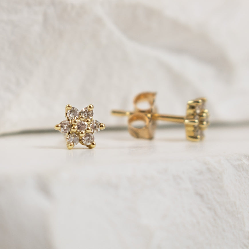 10KY Diamond Flower Earrings
10K Yellow Gold Natural Diamond Flower Earrings
0.15 Total Natural Diamond Weight
Earring Closure Post with Butterfly Back