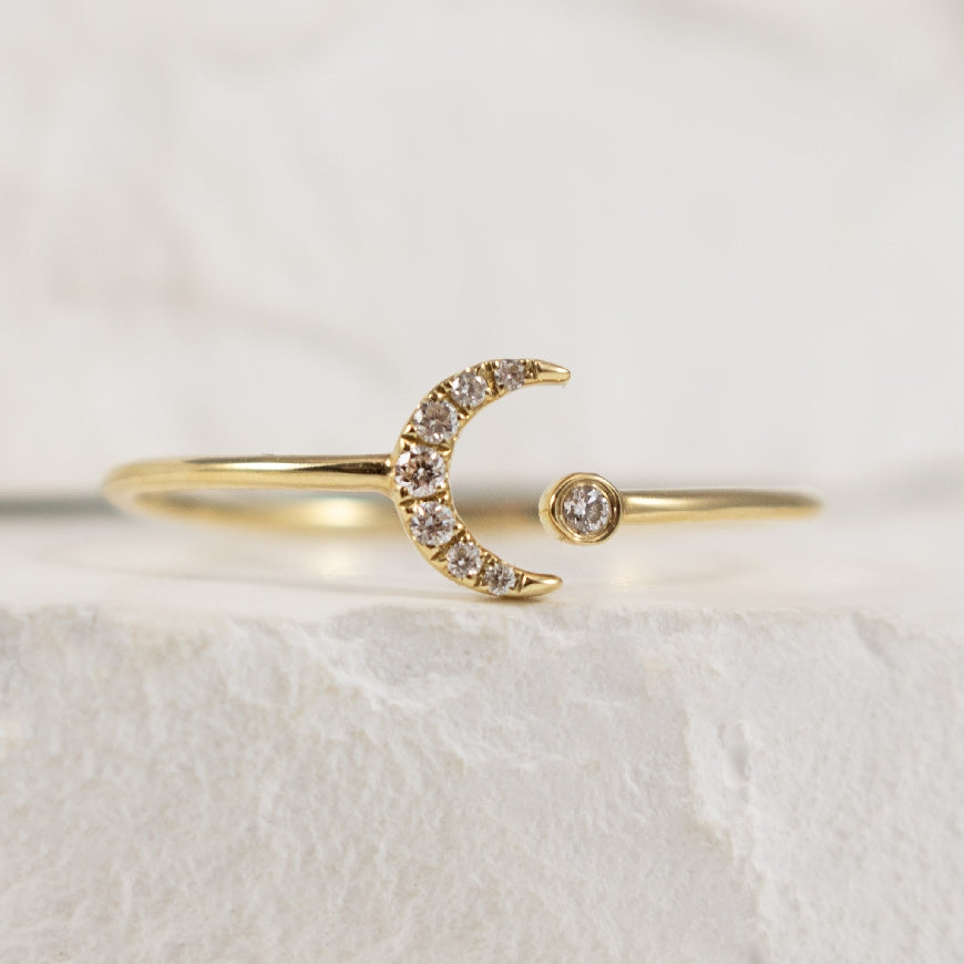 14KY Diamond Crescent Moon Ring
14K Yellow Gold Natural Diamond Crescent Moon Ring
0.04 Total Natural Diamond
Finger Size