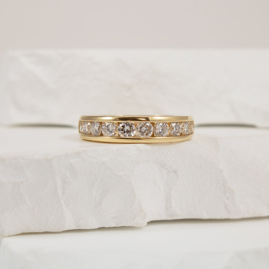 14KY 1.05CT Diamond Channel Set Band
14K Yellow Gold Natural Diamond Channel Band
1.05 Total Natural Diamond Weight SI Clarity, GH Colour
Finger Size