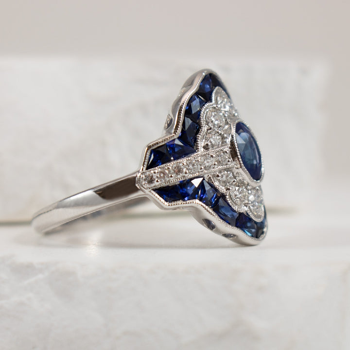 14KW Sapphire & Diamond Vintage Inspired Ring