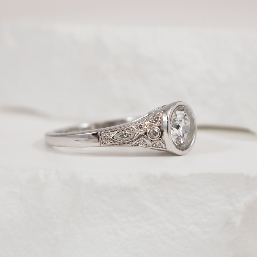 14KW Vintage Diamond Bezel Engagement Ring Setting