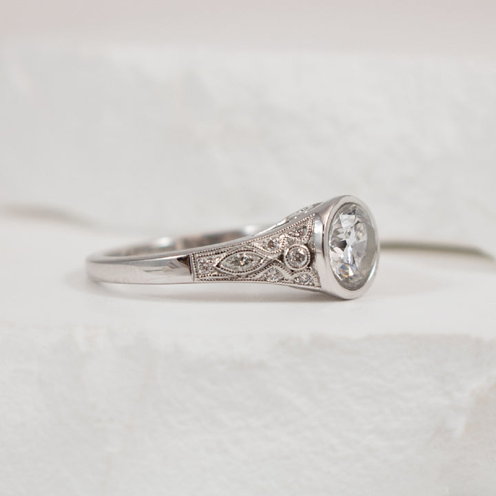 14KW Vintage Diamond Bezel Engagement Ring Setting