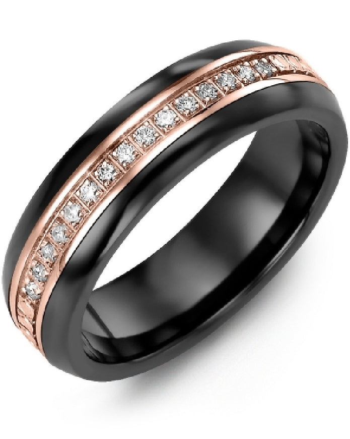 Madani 10KR Diamond & Ceramic Band
Madani 10K Rose Gold Diamond & Ceramic Alternative Band
0.15 Total Natural Diamond Weight
Width 8.5mm
Finger Size 10