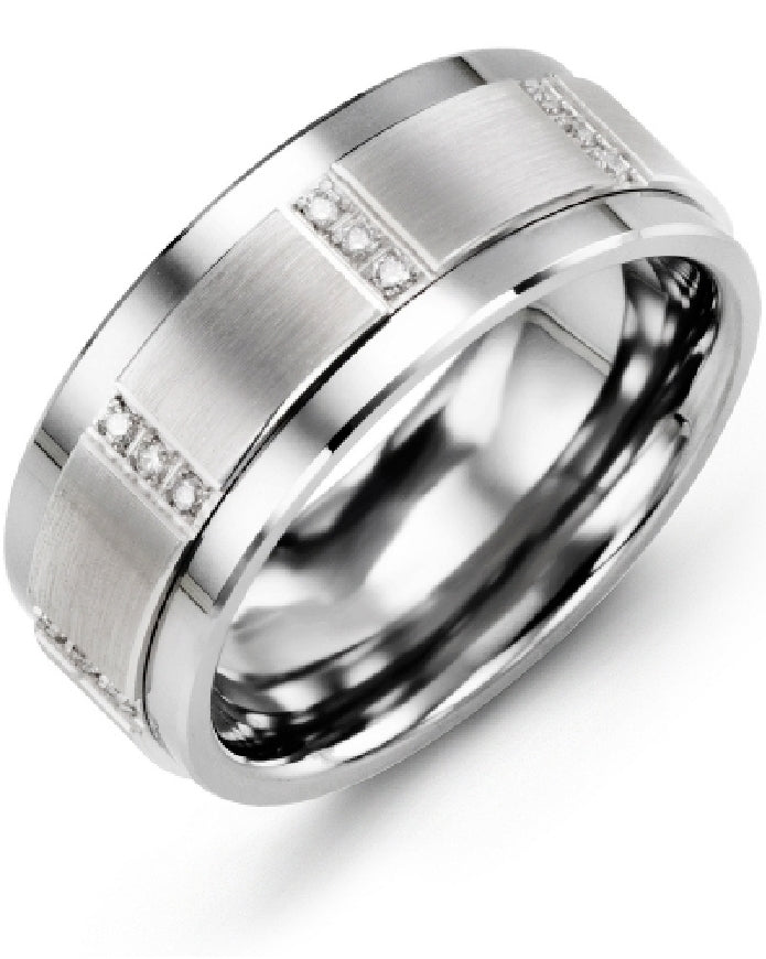 Madani 10KW Diamond&Tungsten Alternative Band
Madani 10K White Gold Diamond & Tungsten Alternative Band
0.12 Total Natural Diamond Weight
Width 9mm
Finger Size
