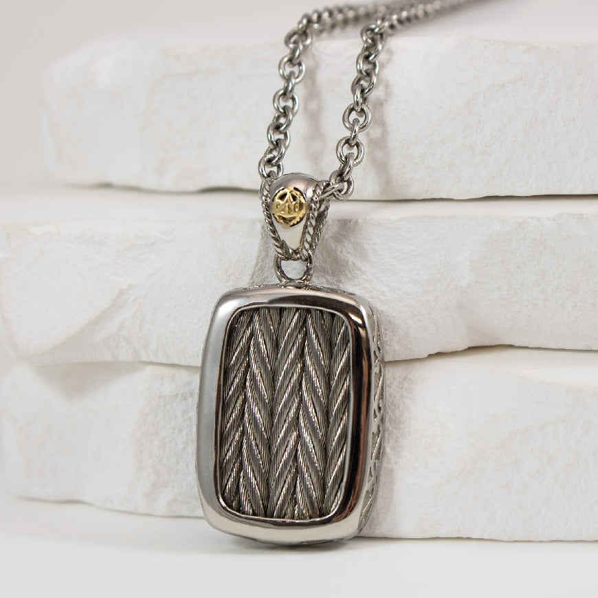 18KY/ST ALOR*NECKLACE*5 ROW PENDANT *22'*
