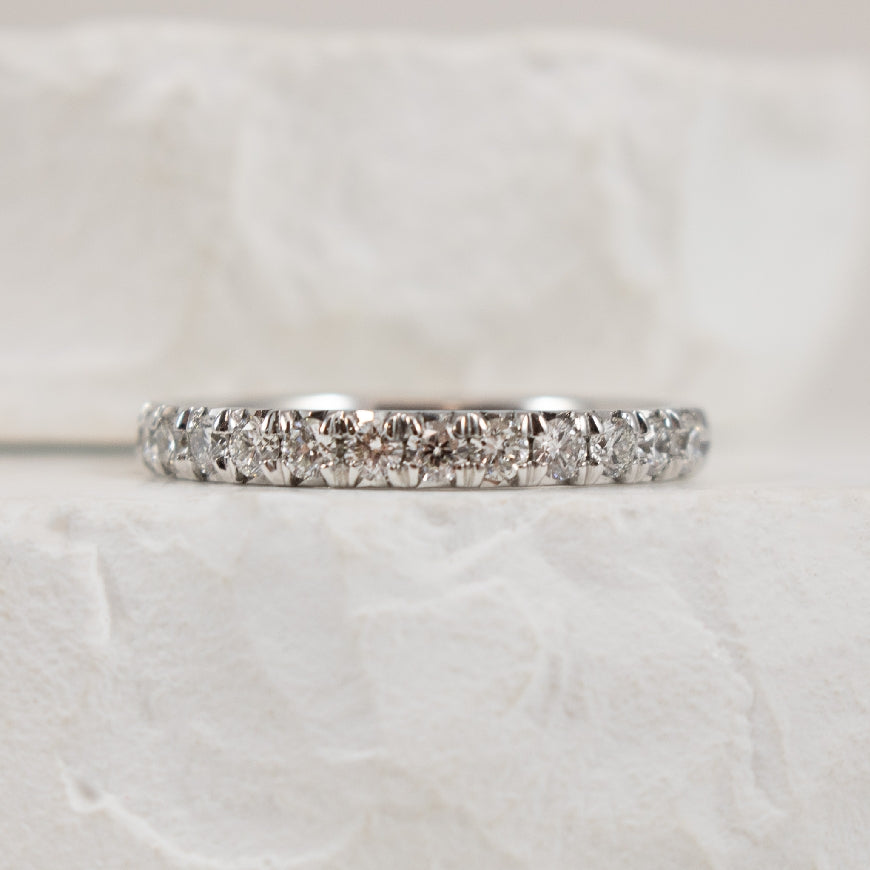 14KW 0.50CT Straight Diamond Band
14K White Gold Natural Straight Diamond Band
0.50 Total Natural Diamond Weight of I1 Clarity, GHI Colour
Finger Size 6.5