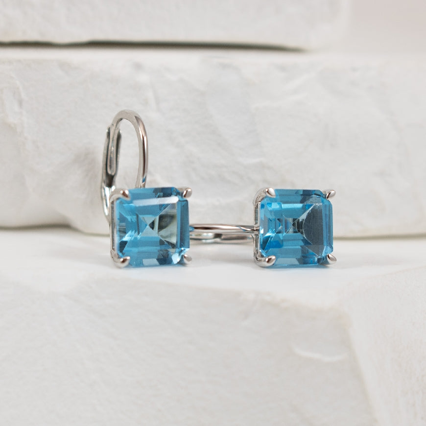 10KW Classic Square Cut Swiss Blue Topaz Earrings
10K White Gold Swiss Blue Topaz Earrings
Earring Closure Leverback