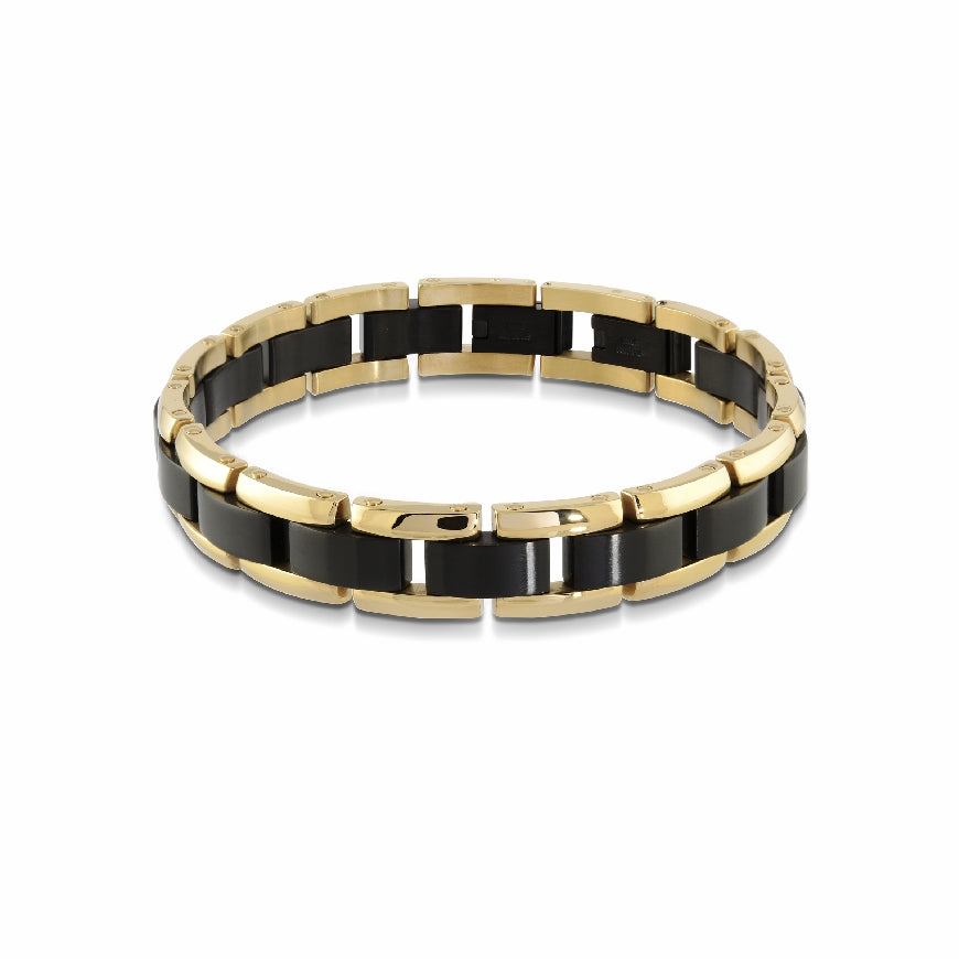 Italgem Black Stainless S. & YG IP Plated Bracelet
Italgem Stainless Steel Black & Gold IP Plated Bracelet
Bracelet Length 8'