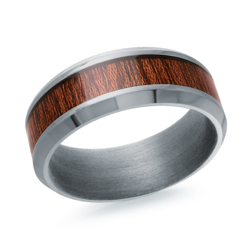 Malo Tantalum & Wood Inlay Alternative 8mm Band
Malo Tantalum & Wood Alternative Band
Wood Center with Polished Edge Finish
Width 8mm
Finger Size 10