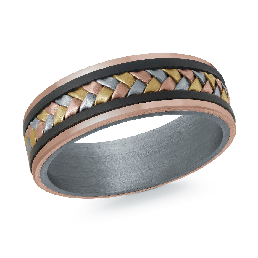 Mardini Woven Mixed Metal 7mm Band
Mardini 14K Tri Gold, Tantalum & Carbon Fiber Alternative Band
Satin & Woven Finish
Width 7mm
Finger Size 10