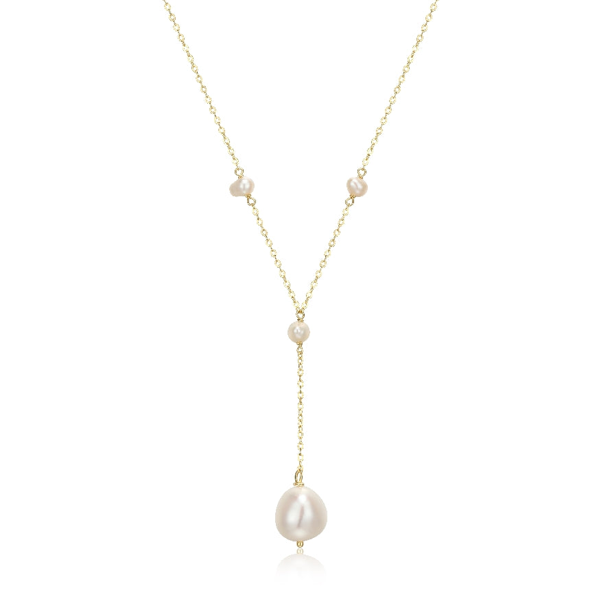 REIGN COLLECTION STERLING SILVER & 23K GOLD PLATE
PEARL LARIAT NECKLACE 16+3' LENGTH