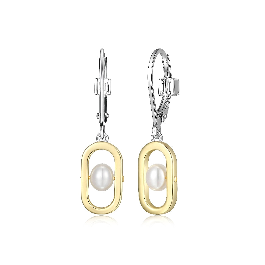 Sterling Silver Elle Rhodium & Gold Plated 'Parallel' Pearl Drop Earrings
4-4.5MM Pearls
Earring Closure Leverback