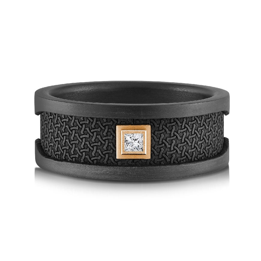 Mardini Mixed Metal & Diamond Alternative Band
Mardini 14K Yellow Gold & Carbon Fiber Princess Cut Natural Diamond Band
0.05 Total Diamond Weight
Finger Size 10