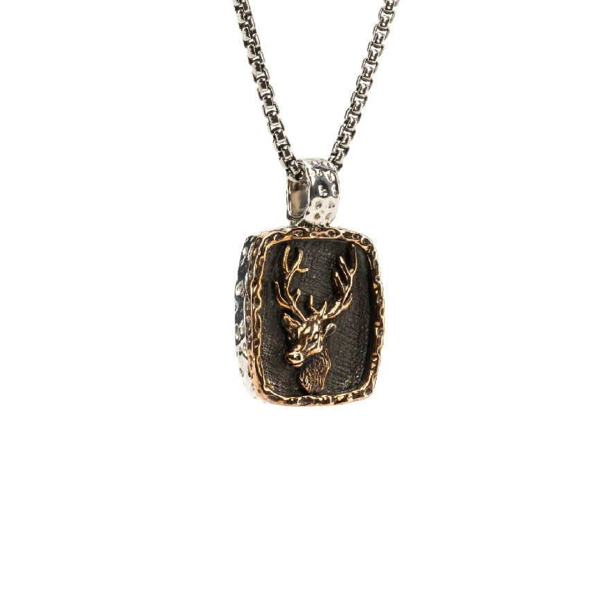 SS & Bronze Keith Jack Stag Necklace
Sterling Silver & Bronze Keith Jack Stag Necklace
Pendant Size Large
Chain Length 22'