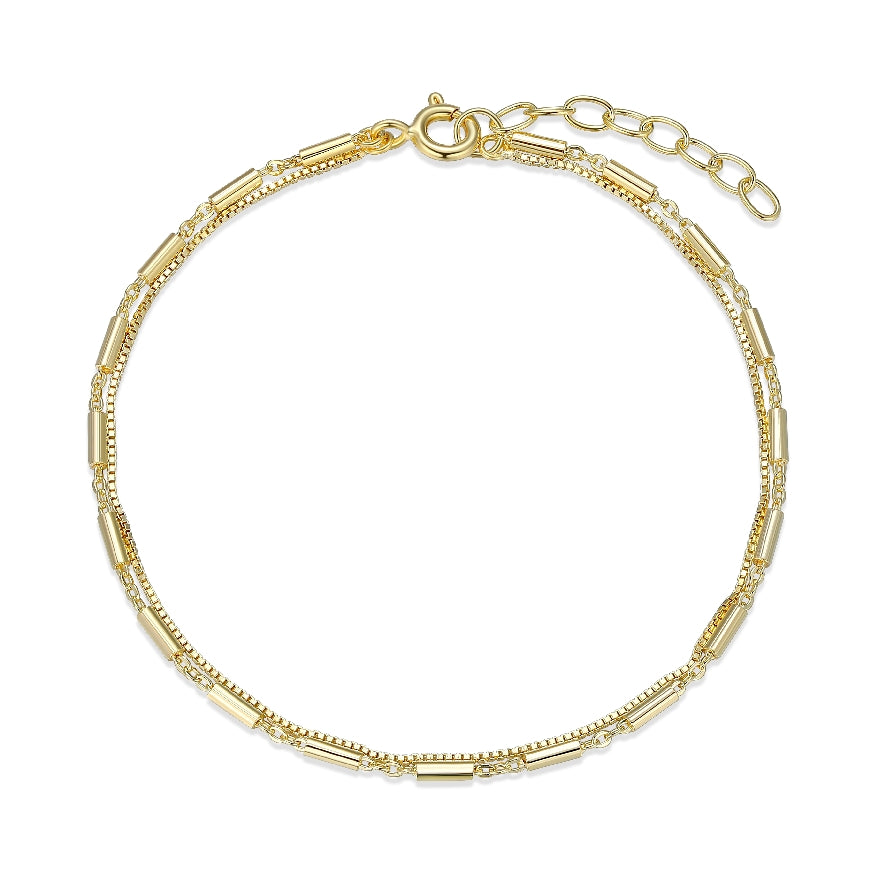 REIGN COLLECTION STERLING SILVER & 23K GOLD PLATE
BOX & TUBE CHAIN BRACELET 6.5+1' LENGTH