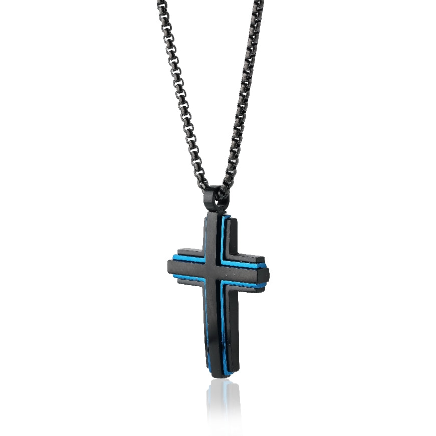 Italgem Stainless S. Black & Blue Cross Necklace
Italgem Stainless Steel Black & Blue IP PLated Cross Necklace
Chain Length 24'