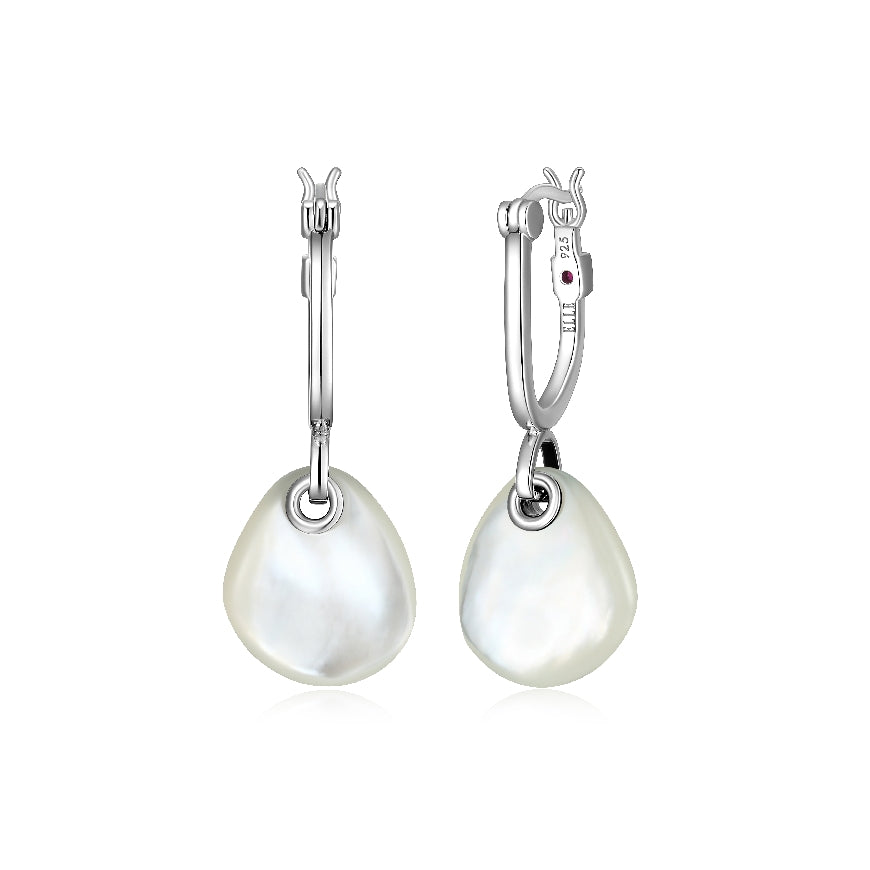 ELLE COLLECTION STERLING SILVER & RHODIUM PLATE
'PEBBLE' MOTHER OF PEARL EARRINGS