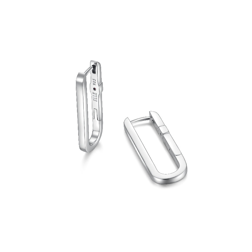 ELLE COLLECTION STERLING SILVER & RHODIUM PLATE
'PARALLEL' 25X10MM HOOP EARRINGS