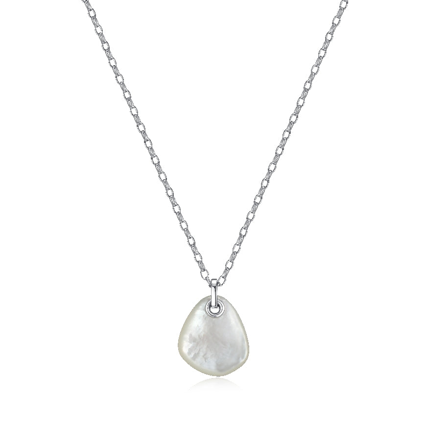 ELLE COLLECTION STERLING SILVER & RHODIUM PLATE
'PEBBLE' MOTHER OF PEARL NECKLACE 17+3' LENGTH