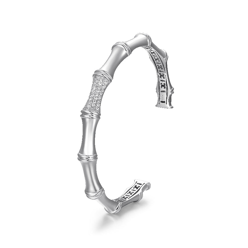 ELLE COLLECTION STERLING SILVER & RHODIUM PLATE
'BAMBOO' CUBIC ZIRCONIA 7MM WIDE CUFF
