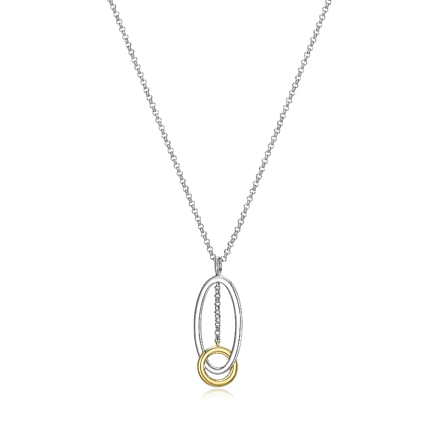 ELLE COLLECTION STERLING SILVER & GOLD/RHODIUM PLATE
'CIRCADIA' OVAL/ CIRCLE NECKLACE 17+3'