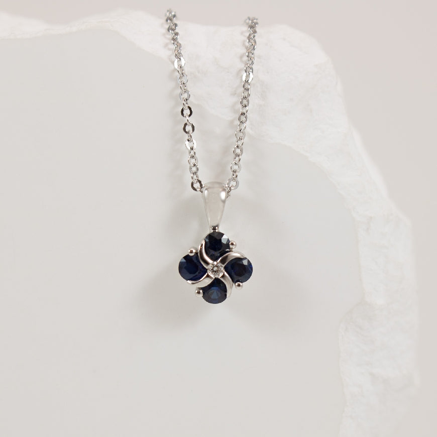 14KW Clover-Shaped Sapphire & Diamond Necklace
14K White Gold Sapphire & Natural Diamond Necklace
0.44 Total Sapphire Weight
0.01 Total Natural Diamond Weight VS-SI Clarity, G-H Colour
Chain Length 16' (Adjustable to 17' and 18')