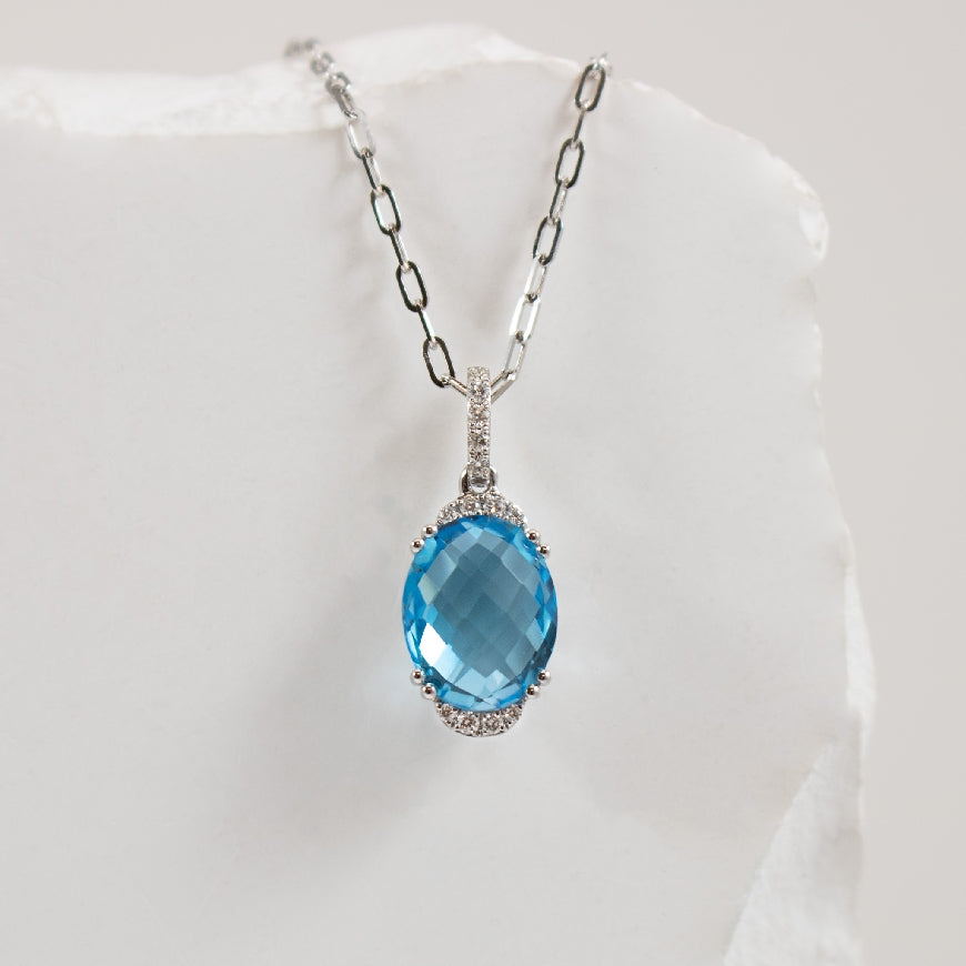 14KW Blue Topaz & Diamond Necklace