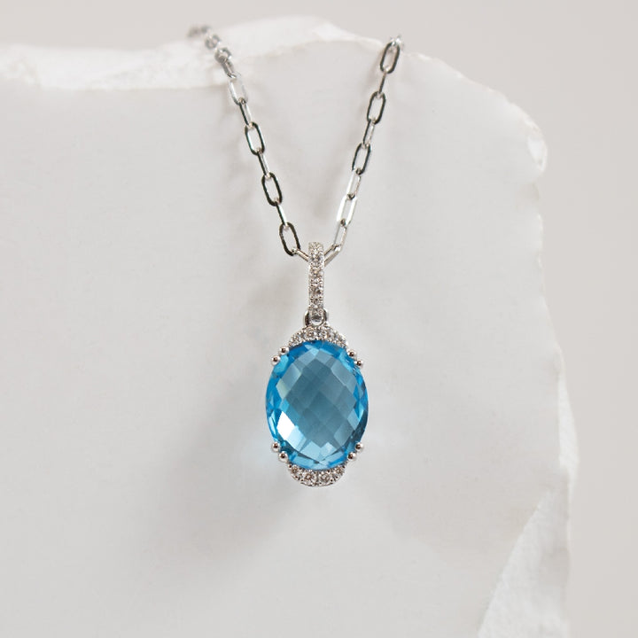 14KW Blue Topaz & Diamond Necklace