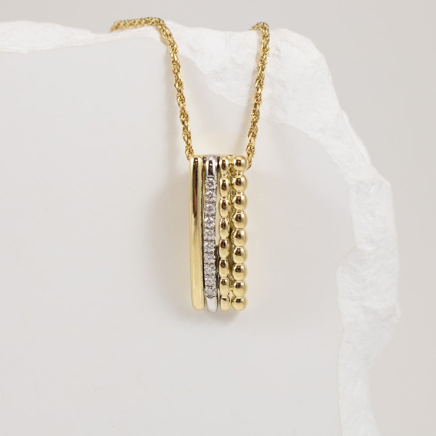 14KY Breuning Diamond Multi-Layer Pendant
14K Yellow Gold Breuning Natural Diamond Multi-Layer Pendant
0.075 Total Natural Diamond Weight SI Clarity, H Colour
*Chain Not Included*