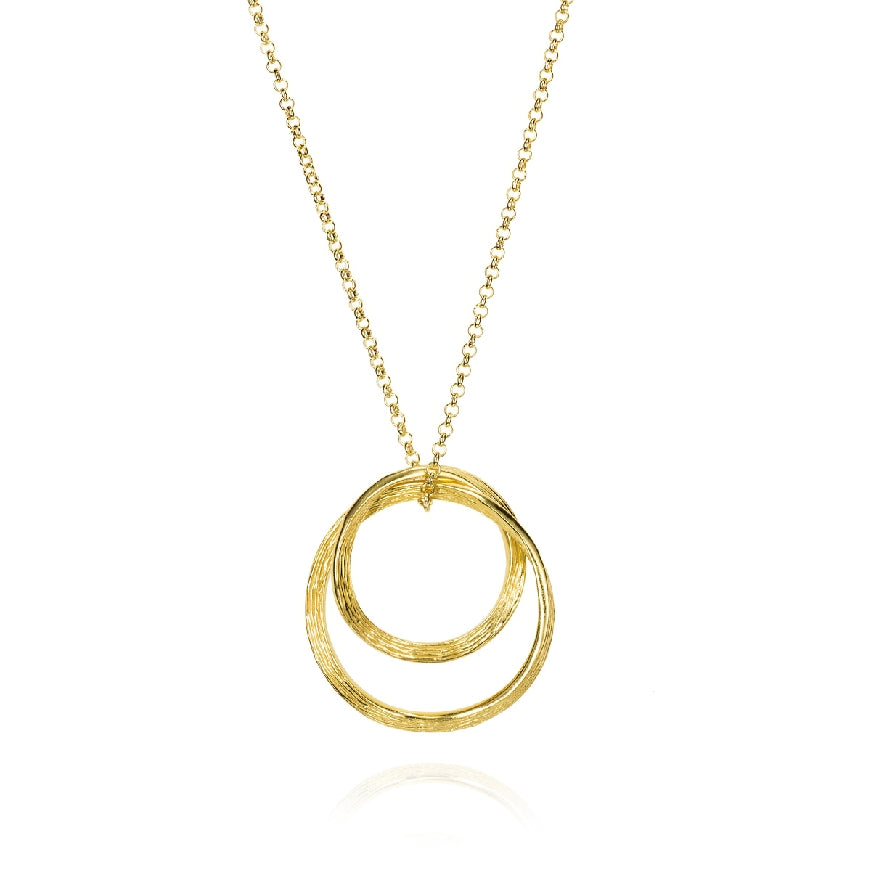 SS/18KY Jorge Revilla 'Florence' Necklace
Sterling Silver with 18K Yellow Gold Plating Jorge Revilla Double Circle Necklace
'Florence Collection'
Chain Length 18'