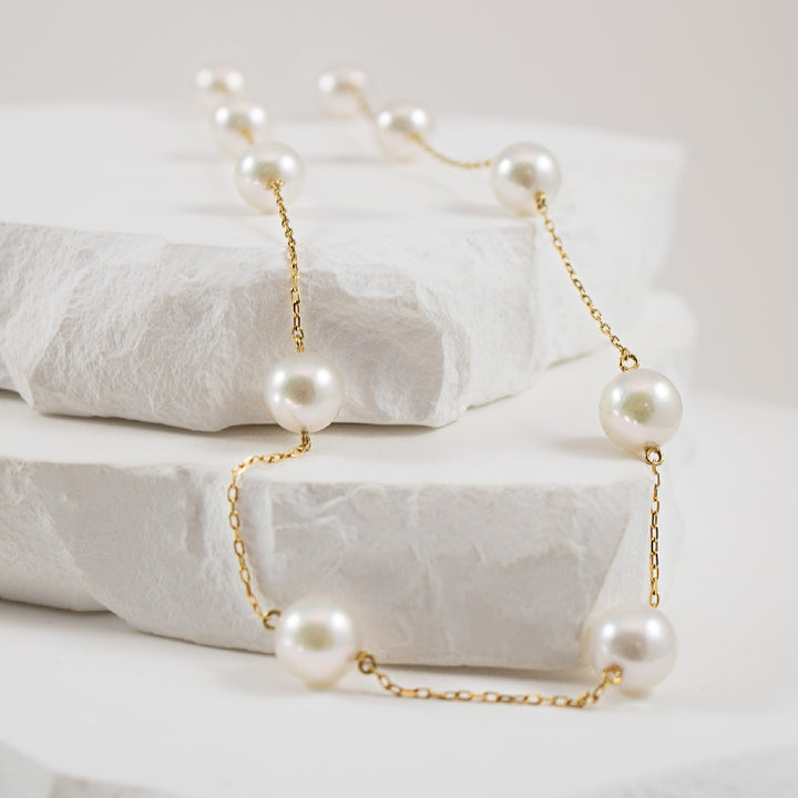 14KY Akoya Pearl Station Necklace