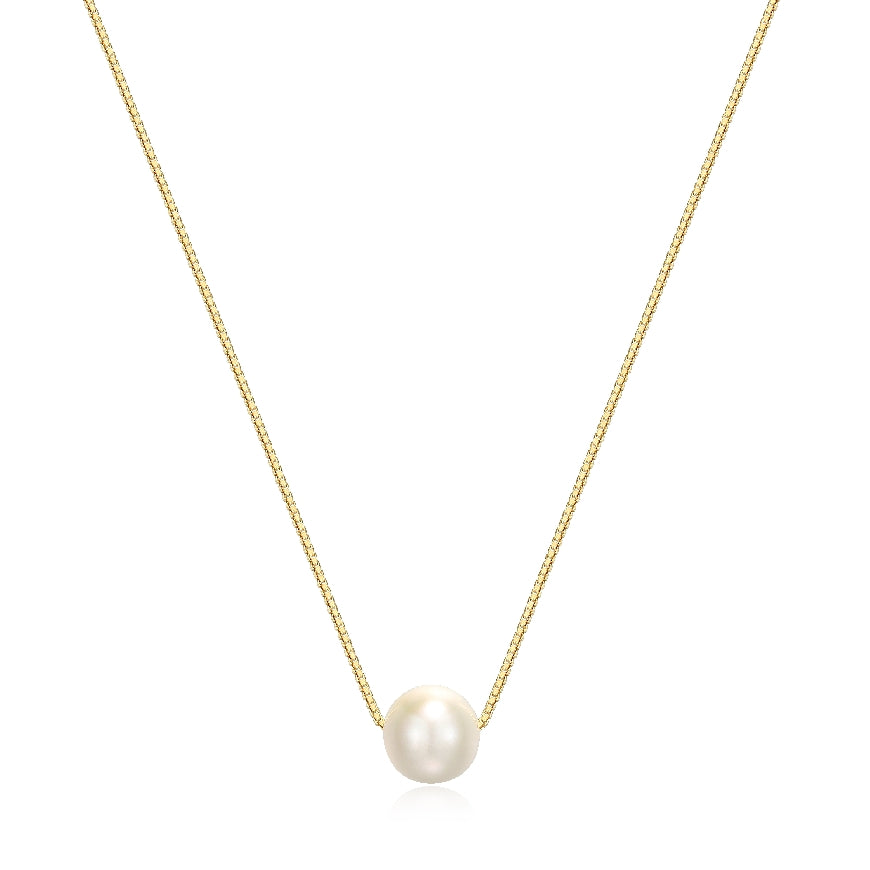 REIGN COLLECTION STERLING SILVER & 23K GOLD PLATE
SINGLE PEARL NECKLACE 16+3' LENGTH
