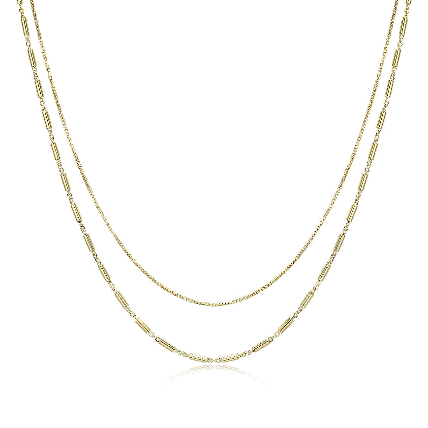 REIGN COLLECTION STERLING SILVER & 23K GOLD PLATE
BOX & TUBE CHAIN NECKLACE 16+2' LENGTH