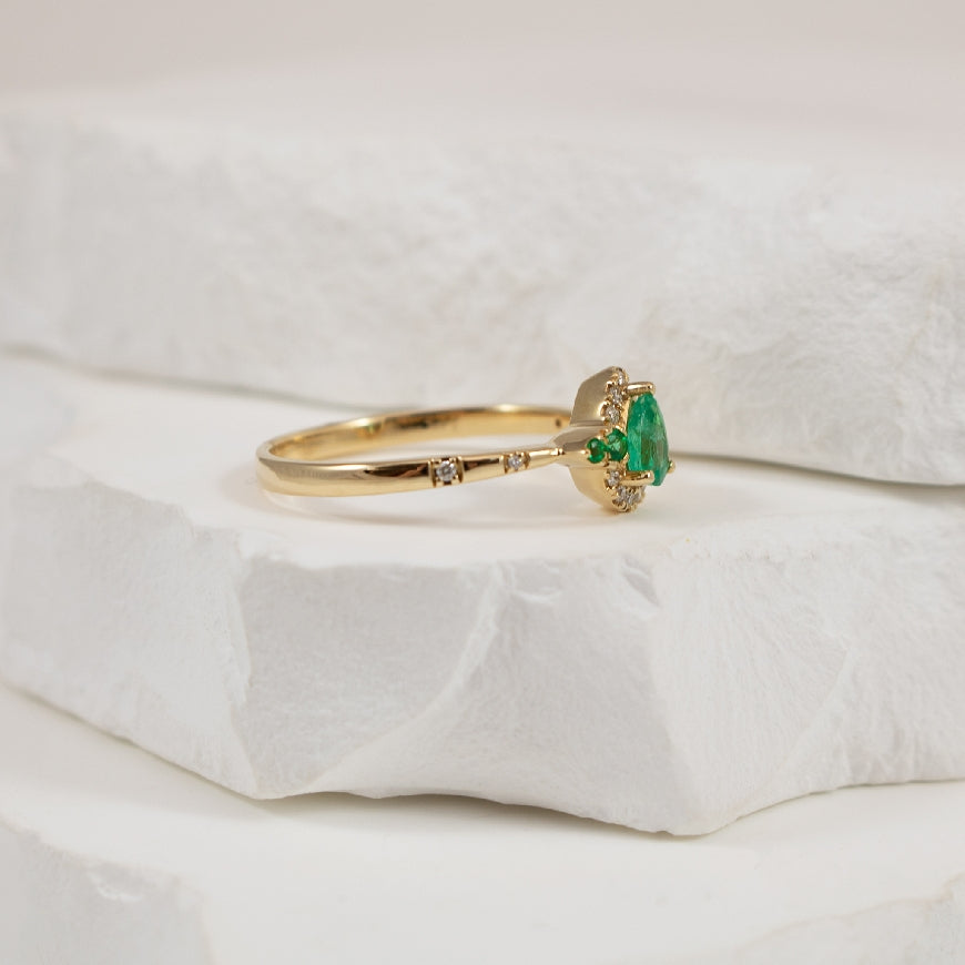14KY Bassali Emerald & Diamond Halo Ring