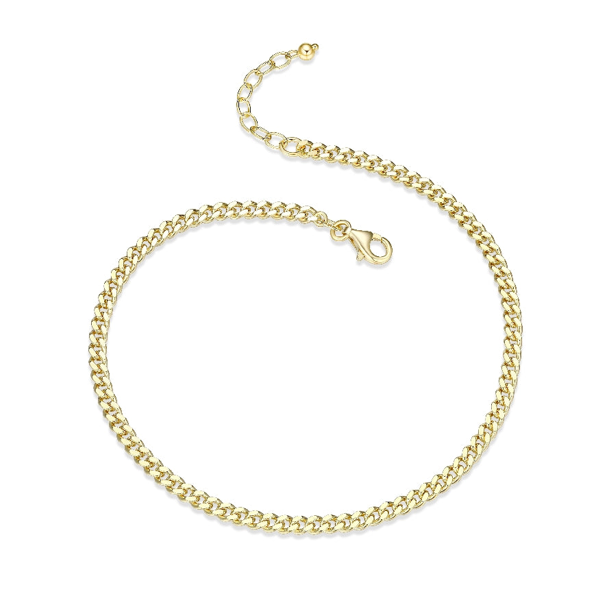 REIGN COLLECTION STERLING SILVER & 23K GOLD PLATE
CURB CHAIN ANKLET 9+1' LENGTH