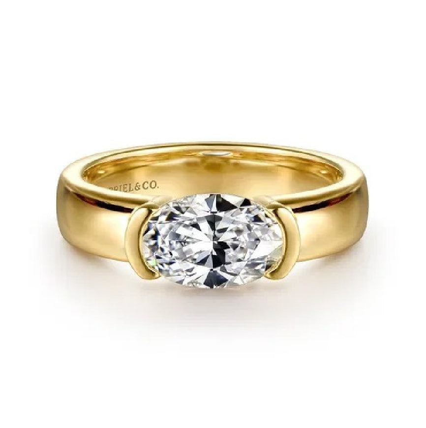 14KY Gabriel & Co. Diamond Engagement Ring           

14 Karat Yellow Gold Gabriel & Co. Lab Grown Oval Cut Diamond East-West Solitaire Engagement Ring 

Center - 1.52 Carat Oval Cut Lab Grown Diamond of VVS2 Clarity, E Colour, Excellent/ Excell