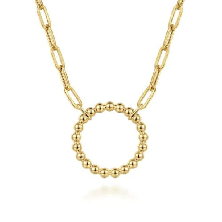 14KY Gabriel & Co. Bujukan Circle Necklace

14K Yellow Gold Bujukan Beaded Circle Paperclip Chain Necklace 

S2264994

17' Adjustable Chain Length 
