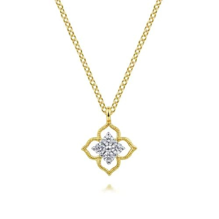 14KY Gabriel & Co. Clover Diamond Necklace

14K Yellow Gold Clover Diamond Necklace

0.12 Total Diamond Weight SI1-2 Clarity, GH Colour  

S2265175

17.5' Adjustable Chain Length 
