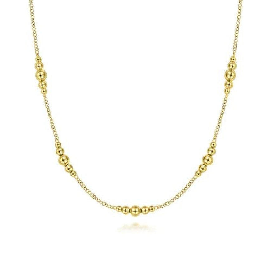 14KY Gabriel & Co. Bujukan Beaded Necklace 

14K Yellow Gold Bujukan Graduated Beaded Station Necklace

S2264992

17.5' Chain Lenght 
