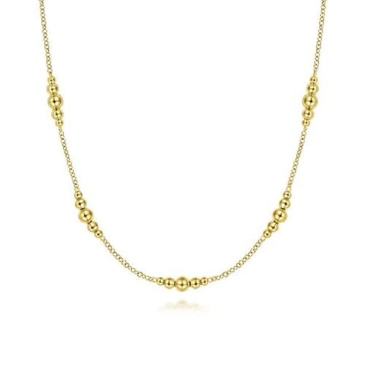 14KY Gabriel & Co. Bujukan Beaded Necklace 

14K Yellow Gold Bujukan Graduated Beaded Station Necklace

S2264992

17.5' Chain Lenght 
