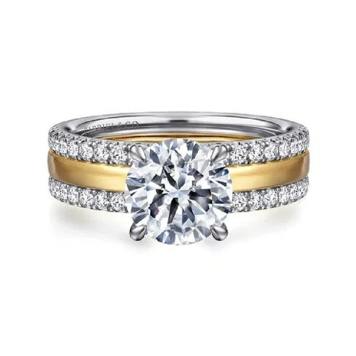 14KY Gabriel & Co. Diamond Engagement Ring           

14 Karat Yellow Gold Gabriel & Co. Lab Grown & Natural Diamond Engagement Ring 

Center - 1.81 Carat Round Brilliant Cut Lab Grown Diamond of VVS2 Clarity, E Colour, Excellent/ Excellent/ Ver