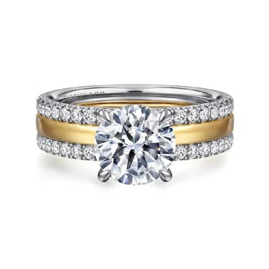 14KY Gabriel & Co. Diamond Engagement Ring           

14 Karat Yellow Gold Gabriel & Co. Lab Grown & Natural Diamond Engagement Ring 

Center - 1.81 Carat Round Brilliant Cut Lab Grown Diamond of VVS2 Clarity, E Colour, Excellent/ Excellent/ Ver