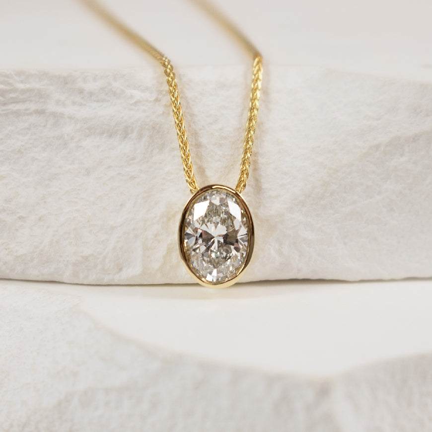 14KY 0.70 Carat Lab Grown Diamond Bezel Necklace  

14K Yellow Gold 0.70 Carat Lab Grown Oval Cut Diamond Bezel Set Necklace of VS-VVS Clarity, DF Colour

Chain Length 18' 



