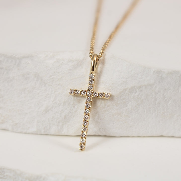 14KY Natural Diamond Cross Necklace   

14K Yellow Gold Natural Diamond Cross Necklace

0.09 Total Natural Diamond Weight VS-SI Clarity, G-H Colour 

18' Chain Length (Adjustable to 17' & 16')
