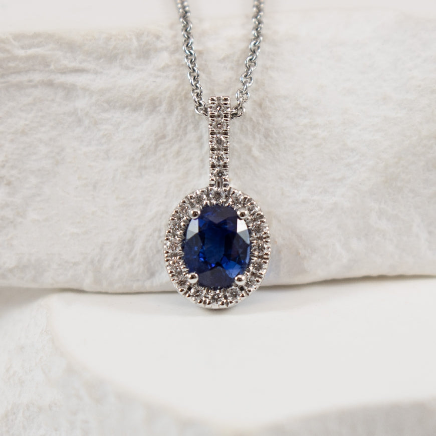 14KW Sapphire & Diamond Halo Necklace

14K White Gold Natural Diamond & Sapphire Halo Necklace

0.47 Carat Oval Cut Ruby

0.10 Total Diamond Weight SI Clarity, GH Colour 

