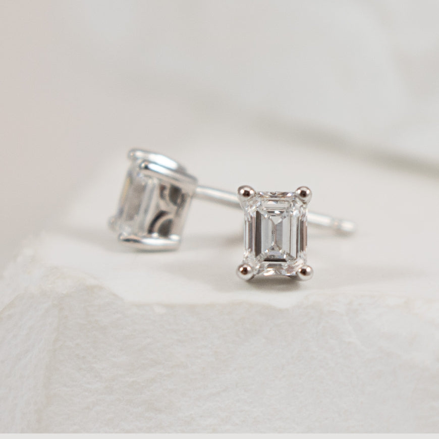 10K White Gold Emerald Cut Lab Grown Diamond Solitaire Earrings

0.40 Total Lab Grown Diamond Weight 

Earring Closure Post with Butterfly Back


