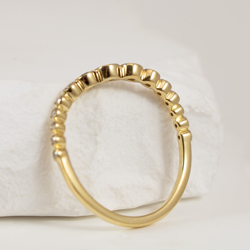 14K Yellow Gold Wave Ring with Bezel Set Round Natural Diamonds - Side Profile